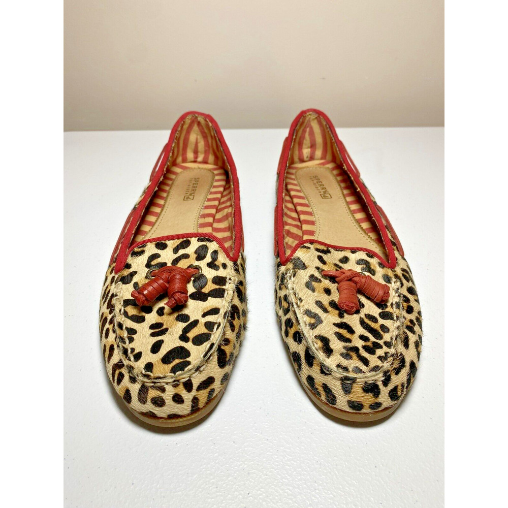 Sperry Leopard Print Loafers Womens 9M Calf Hair Tasseled Cheetah Mocassin Flats